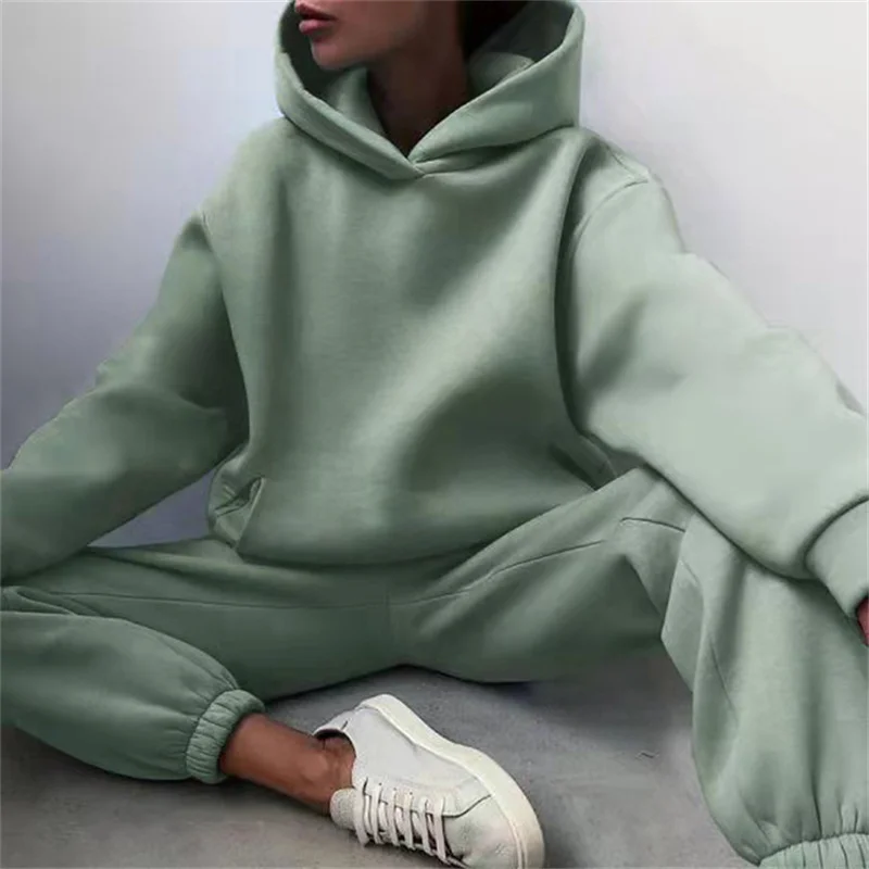 Women's Tracksuit Suit Autumn Fashion Warm Hoodie Sweatshirts Two Pieces Oversized Solid Casual Hoody Pullovers Long Pant Sets - Image 15