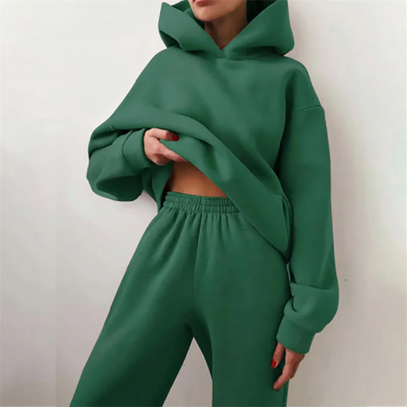 Women's Tracksuit Suit Autumn Fashion Warm Hoodie Sweatshirts Two Pieces Oversized Solid Casual Hoody Pullovers Long Pant Sets - Image 21