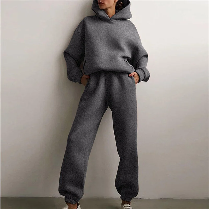 Women's Tracksuit Suit Autumn Fashion Warm Hoodie Sweatshirts Two Pieces Oversized Solid Casual Hoody Pullovers Long Pant Sets - Image 10