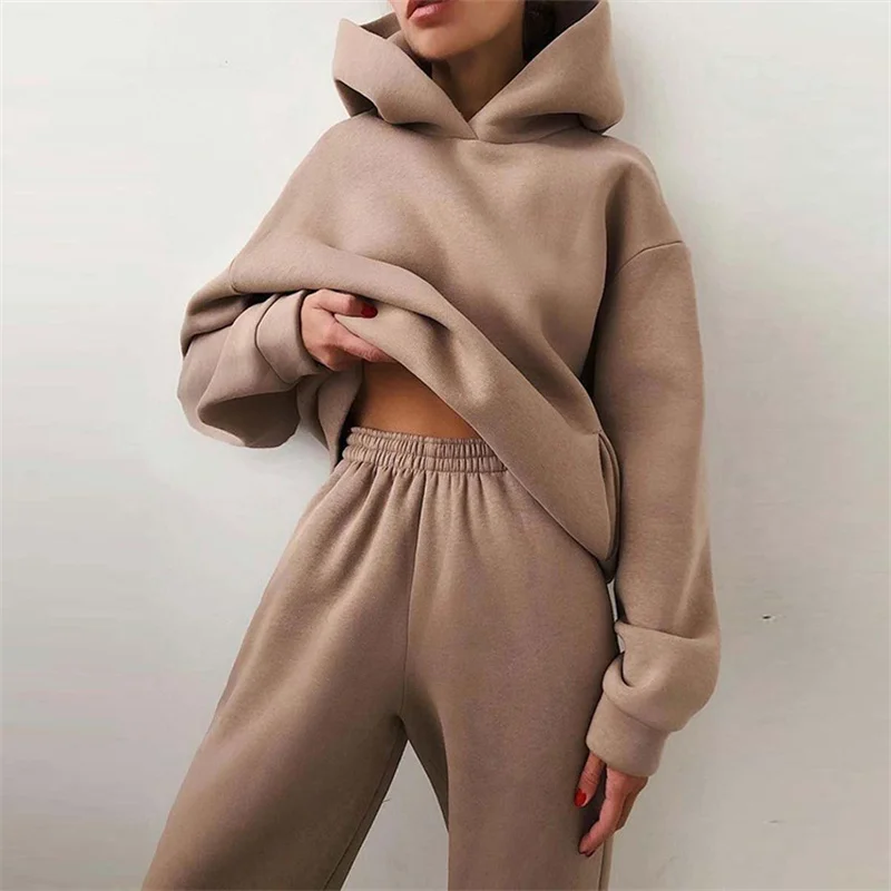 Women's Tracksuit Suit Autumn Fashion Warm Hoodie Sweatshirts Two Pieces Oversized Solid Casual Hoody Pullovers Long Pant Sets - Image 9
