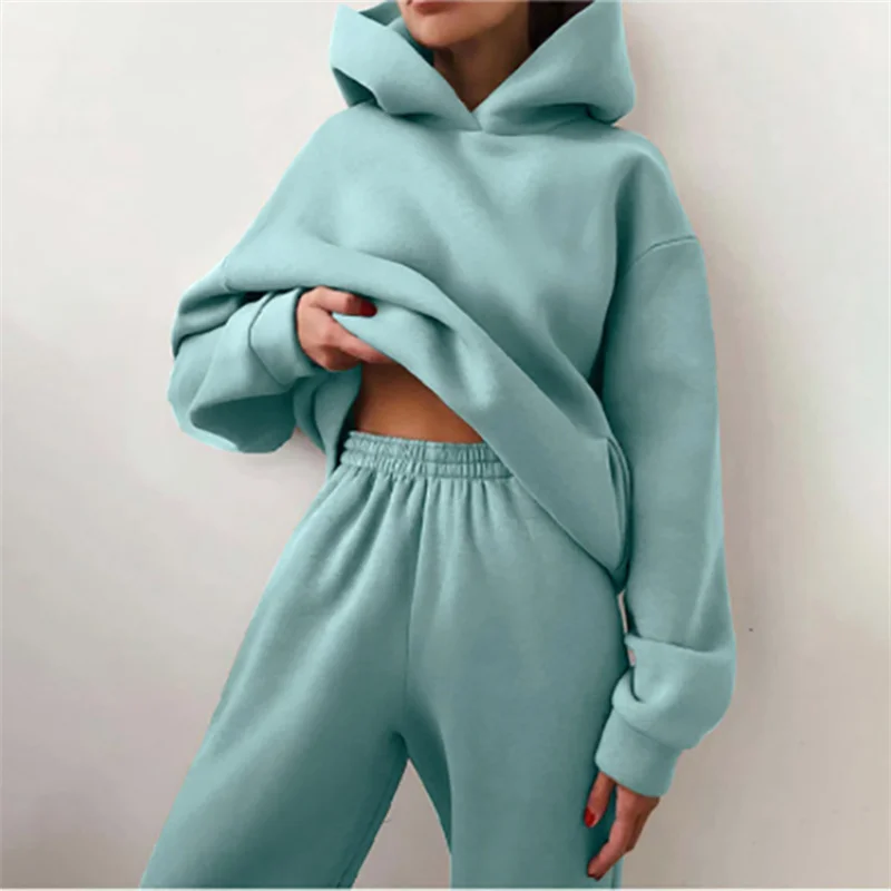 Women's Tracksuit Suit Autumn Fashion Warm Hoodie Sweatshirts Two Pieces Oversized Solid Casual Hoody Pullovers Long Pant Sets - Image 18