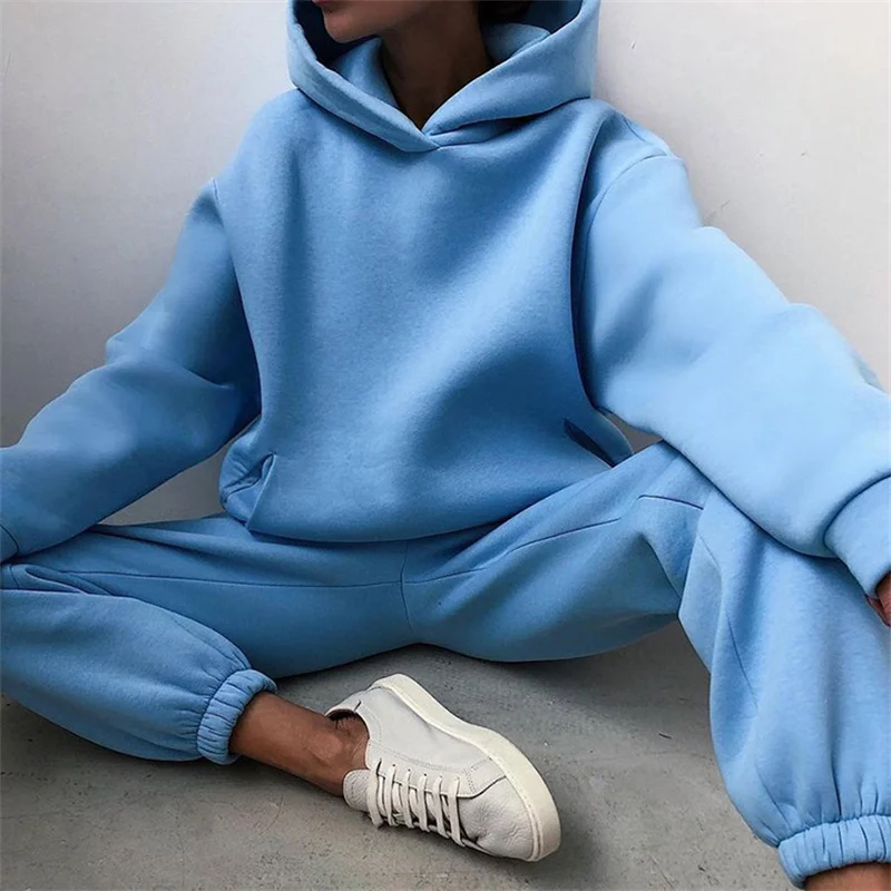 Women's Tracksuit Suit Autumn Fashion Warm Hoodie Sweatshirts Two Pieces Oversized Solid Casual Hoody Pullovers Long Pant Sets - Image 23