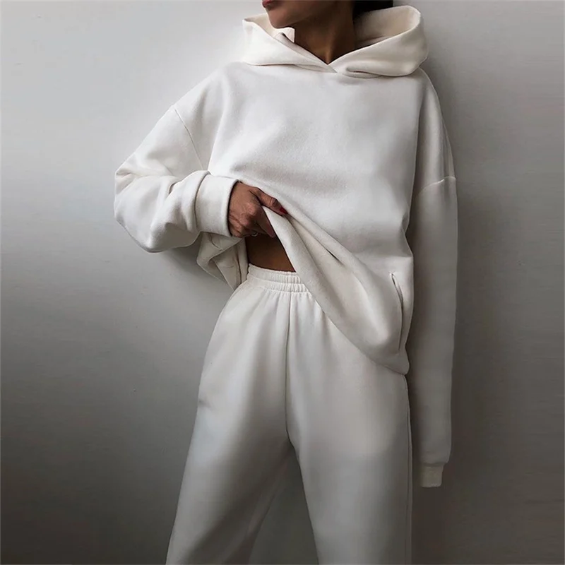 Women's Tracksuit Suit Autumn Fashion Warm Hoodie Sweatshirts Two Pieces Oversized Solid Casual Hoody Pullovers Long Pant Sets - Image 4