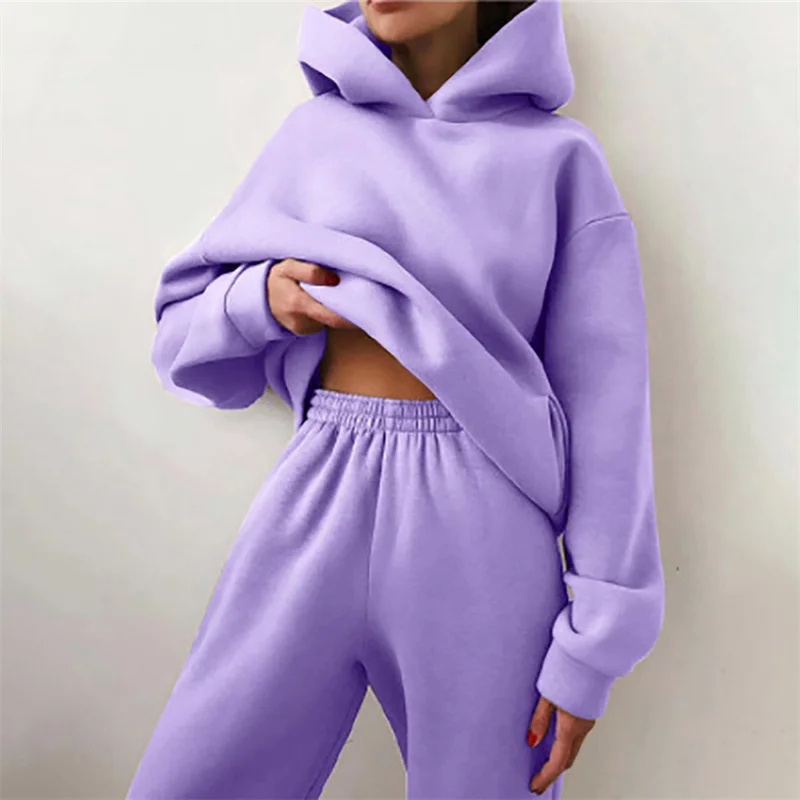 Women's Tracksuit Suit Autumn Fashion Warm Hoodie Sweatshirts Two Pieces Oversized Solid Casual Hoody Pullovers Long Pant Sets - Image 19