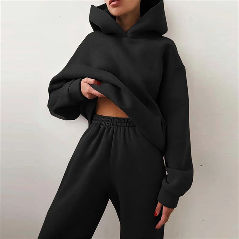 Women's Tracksuit Suit Autumn Fashion Warm Hoodie Sweatshirts Two Pieces Oversized Solid Casual Hoody Pullovers Long Pant Sets - Image 16