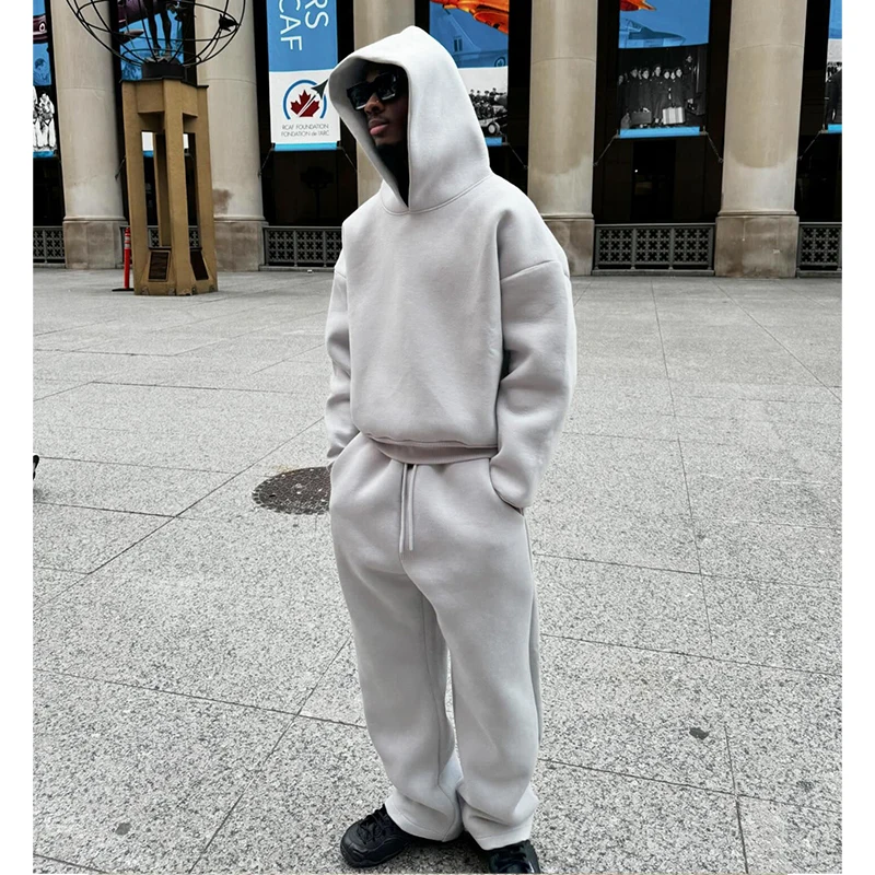 Y2k American Winter Oversized Hoodies Sweatpants Suits Men's Vintage Hip Hop Casual Elasticity Pullover Fashion Punk 2 Piece Set - Image 2